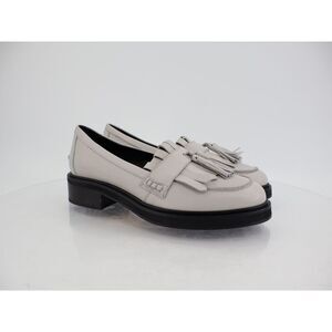 AEYDE Eryn Tassel Loafer Slip Up Size 40 9 Grey Leather Slip on Block Heel